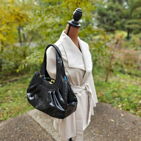 COACH Shoulder Bag Black Patent Leather Satchel Kisslock - Picture 15 of 16